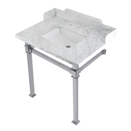 Kingston Brass 30 Carrara Marble Console Sink with Stainless Steel Legs, Marble WhitePolished Chrome LMS30MSQ1
